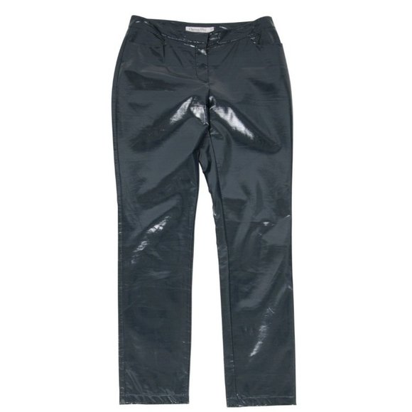 Dior Womens PVC Pants US 8 F 40 Shinny Viscose Anthracite Blue Slim Fit Trousers - Picture 1 of 10